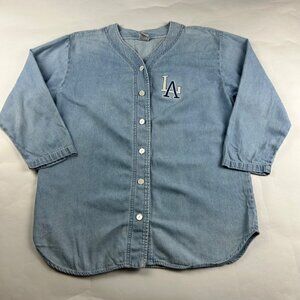 Bridge Sports Wear Vintage Light Wash Denim Chambray LA Dodgers Jersey L